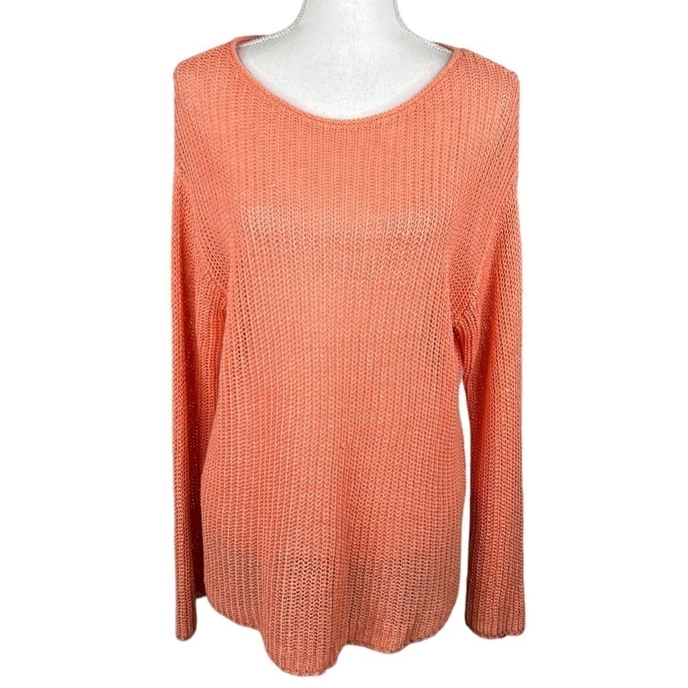 J. Jill Coral‎ Linen Blend Open Knit Long Sleeve Sweater Size Medium